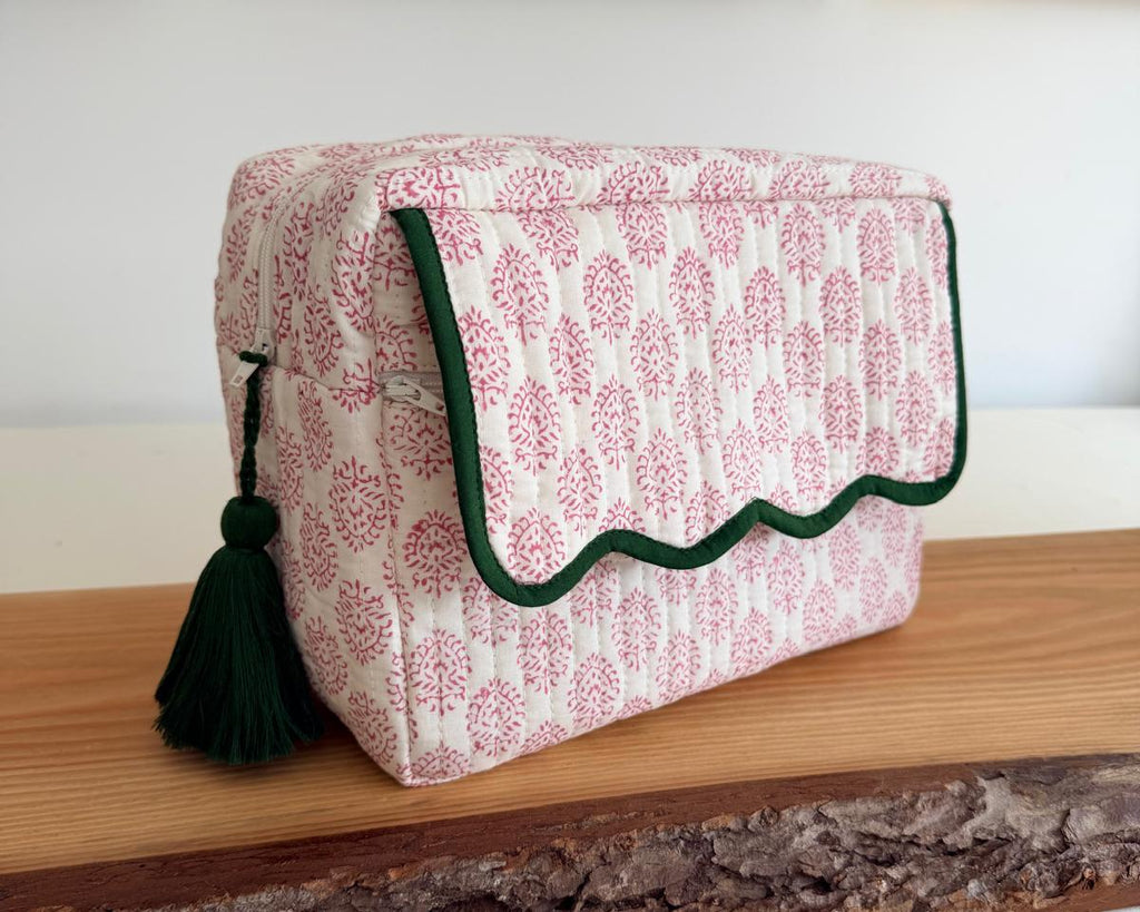 Pink washbag with scalloped edging