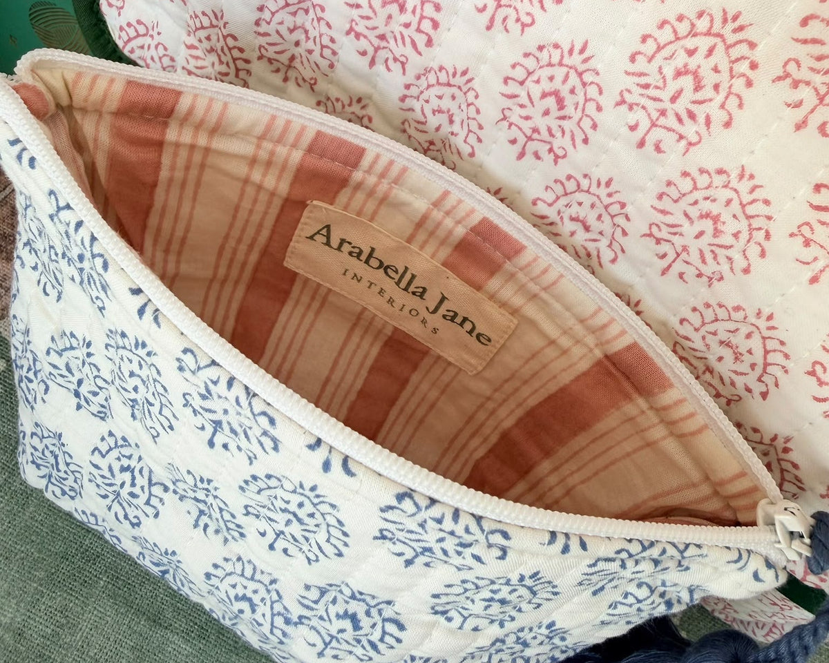 Indigo block-printed cotton pouch