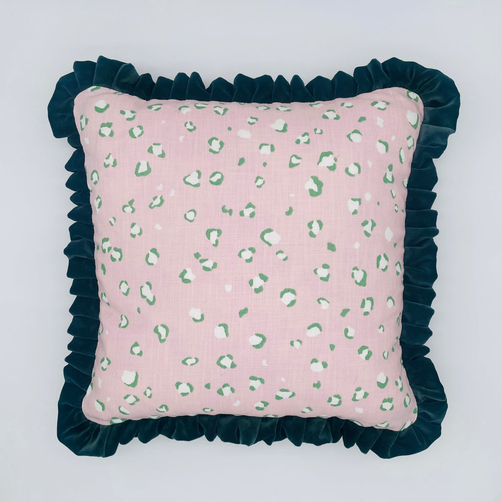 Light Pink Leopard Print Ruffle Cushion