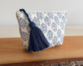 Indigo block-printed cotton pouch