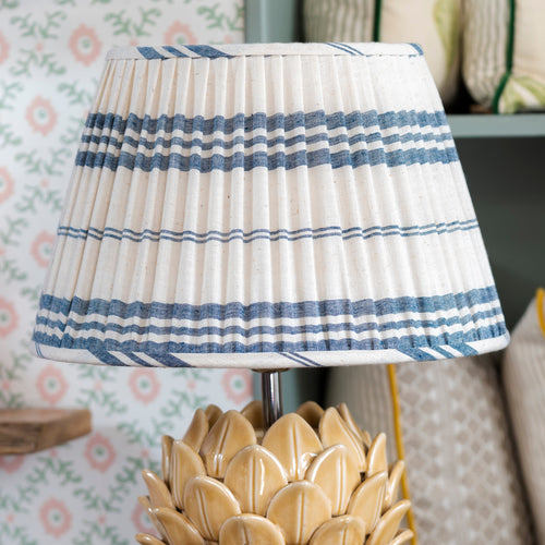 Gathered Lampshade in Blue Stripe