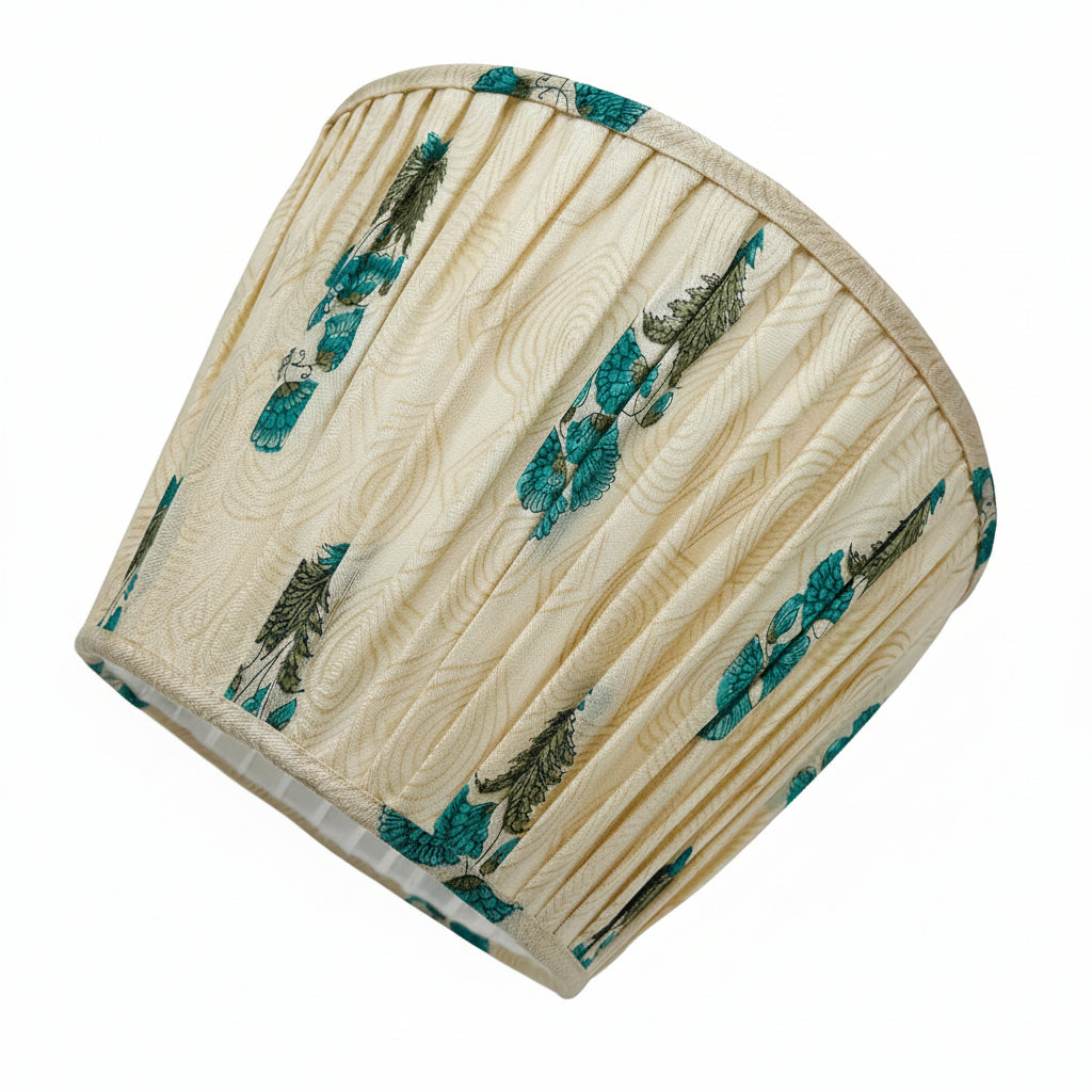 Turquoise & off white Sari Gathered Lampshade