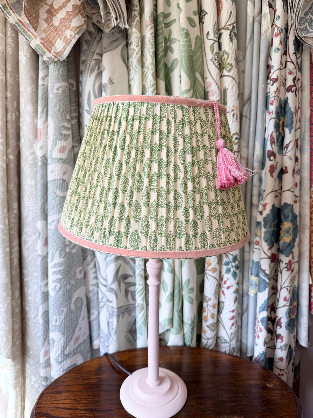 New - Sage and Rose Gathered Lampshade with Tassel