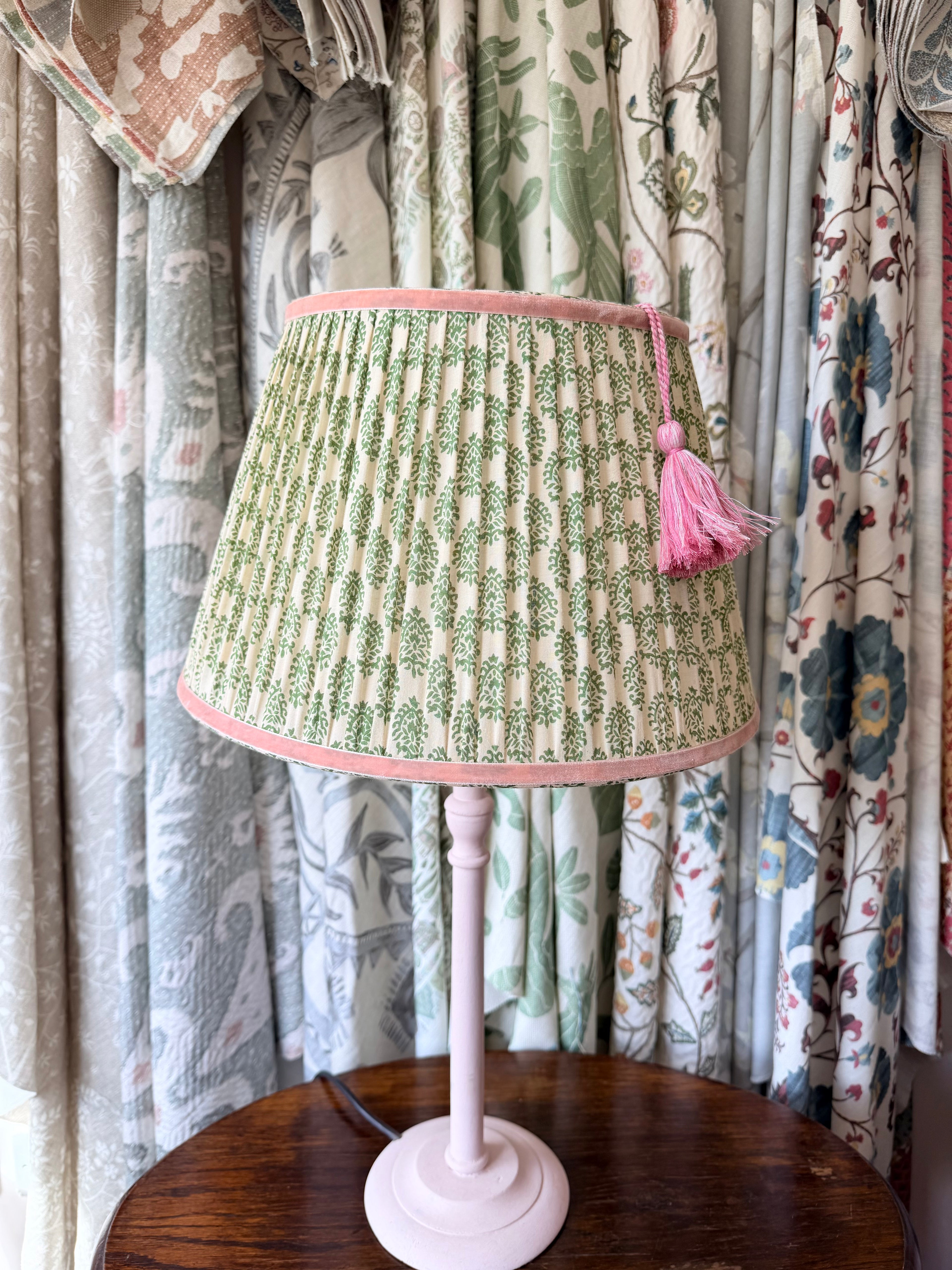 New - Sage and Rose Gathered Lampshade with Tassel