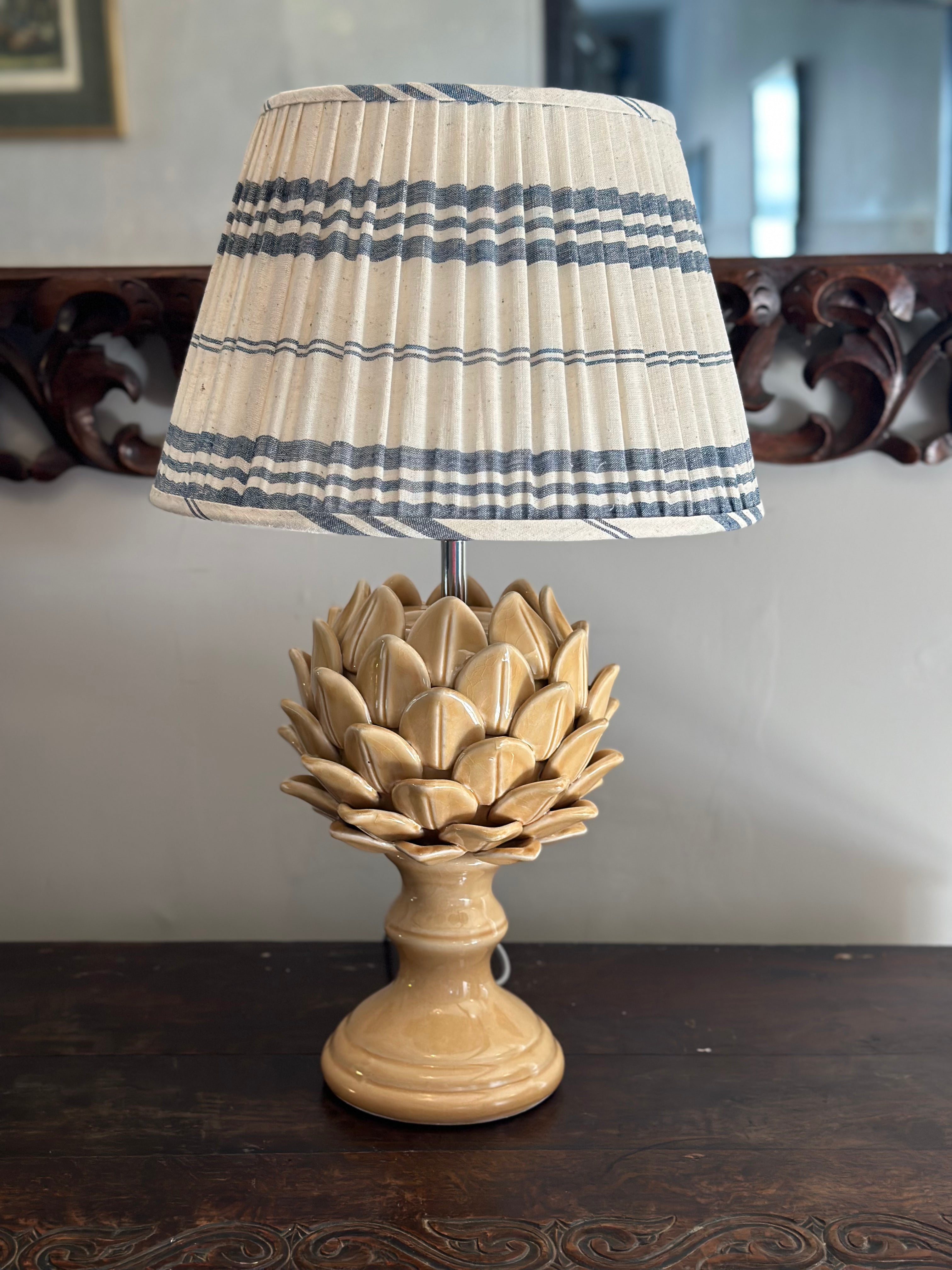 Gathered Lampshade in Blue Stripe