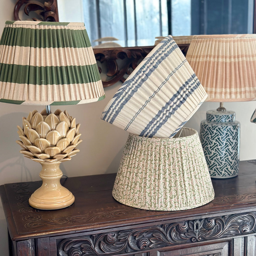 Gathered Lampshade in Blue Stripe