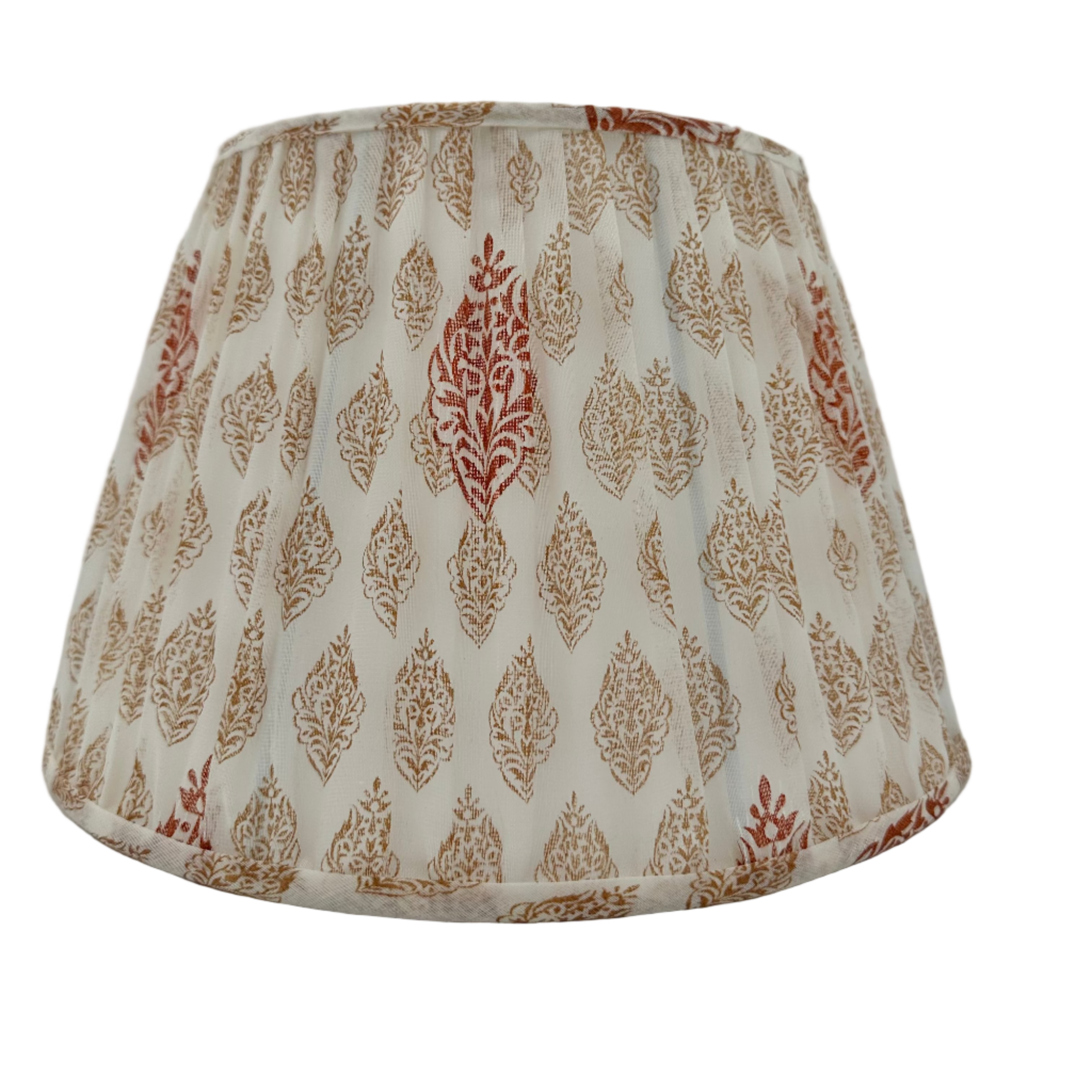 Gold and White Print Gathered Lampshade