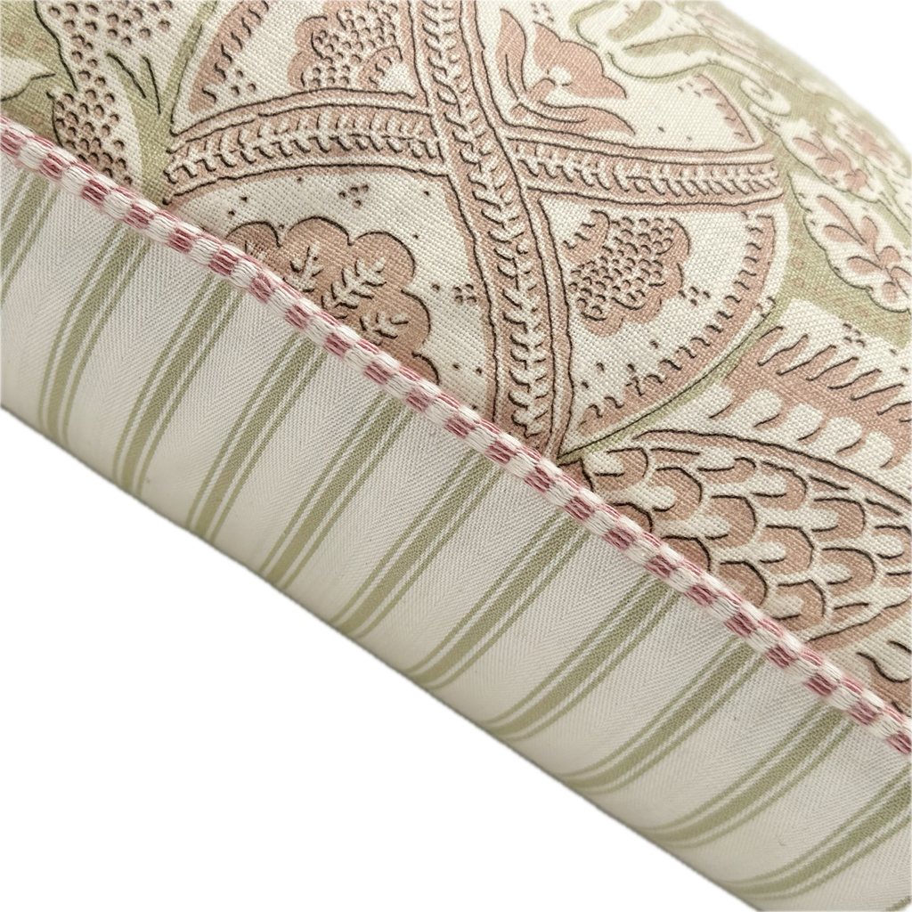Lewis and Wood Green and Pink Cushion with Pink Trimming
